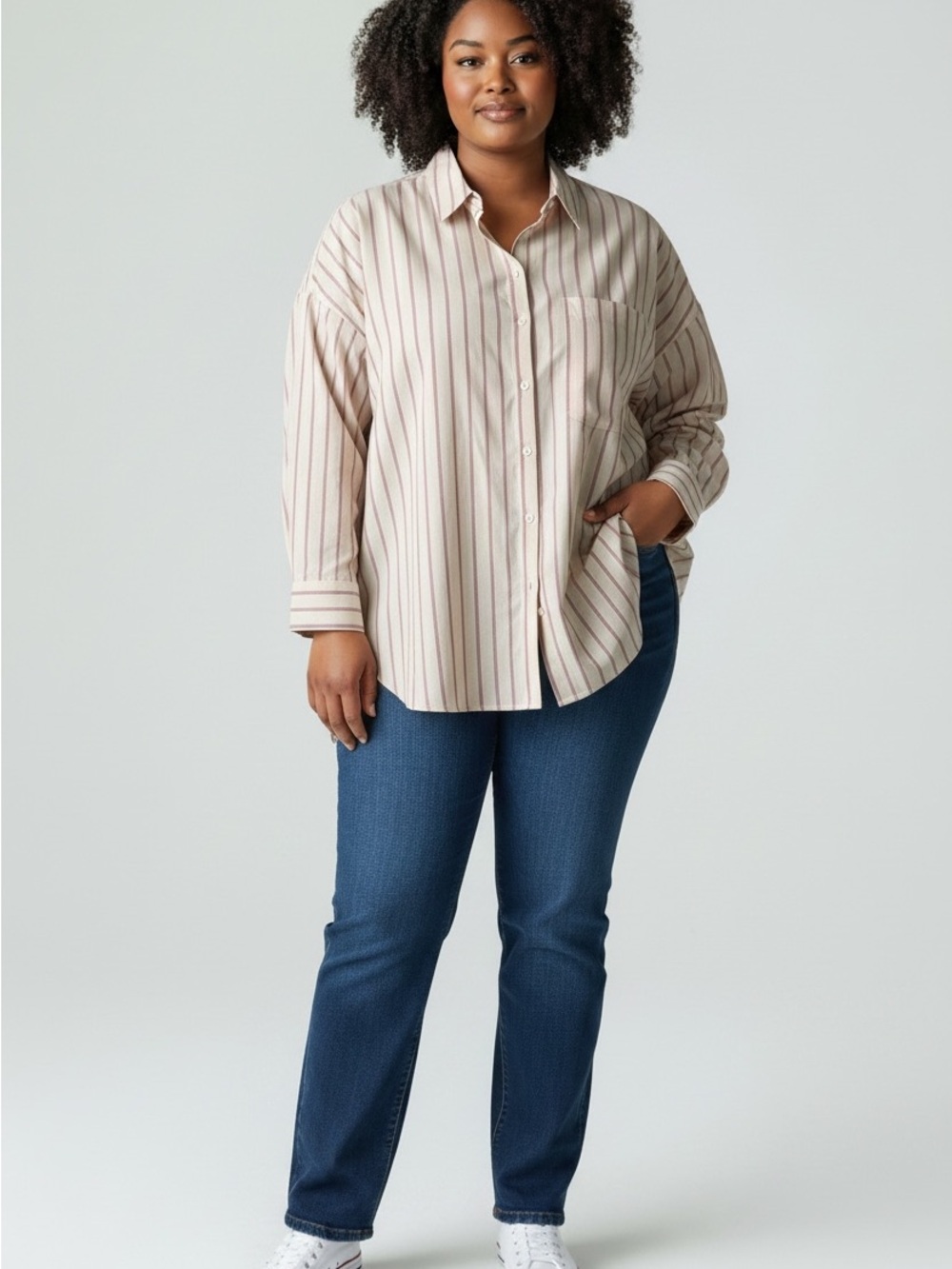 Zara Cream Shirt with Pink and Lilac Stripes